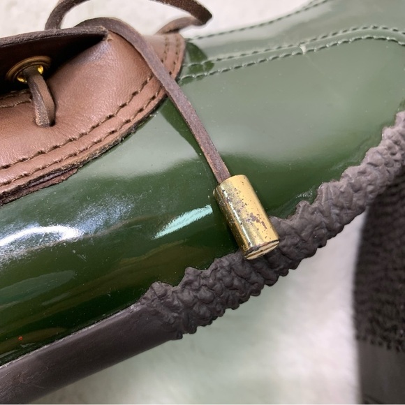 Tory Burch Women's Matthew Duck Boots 8 Green Brown Leather Rubber Rain Shoes - Picture 11 of 16